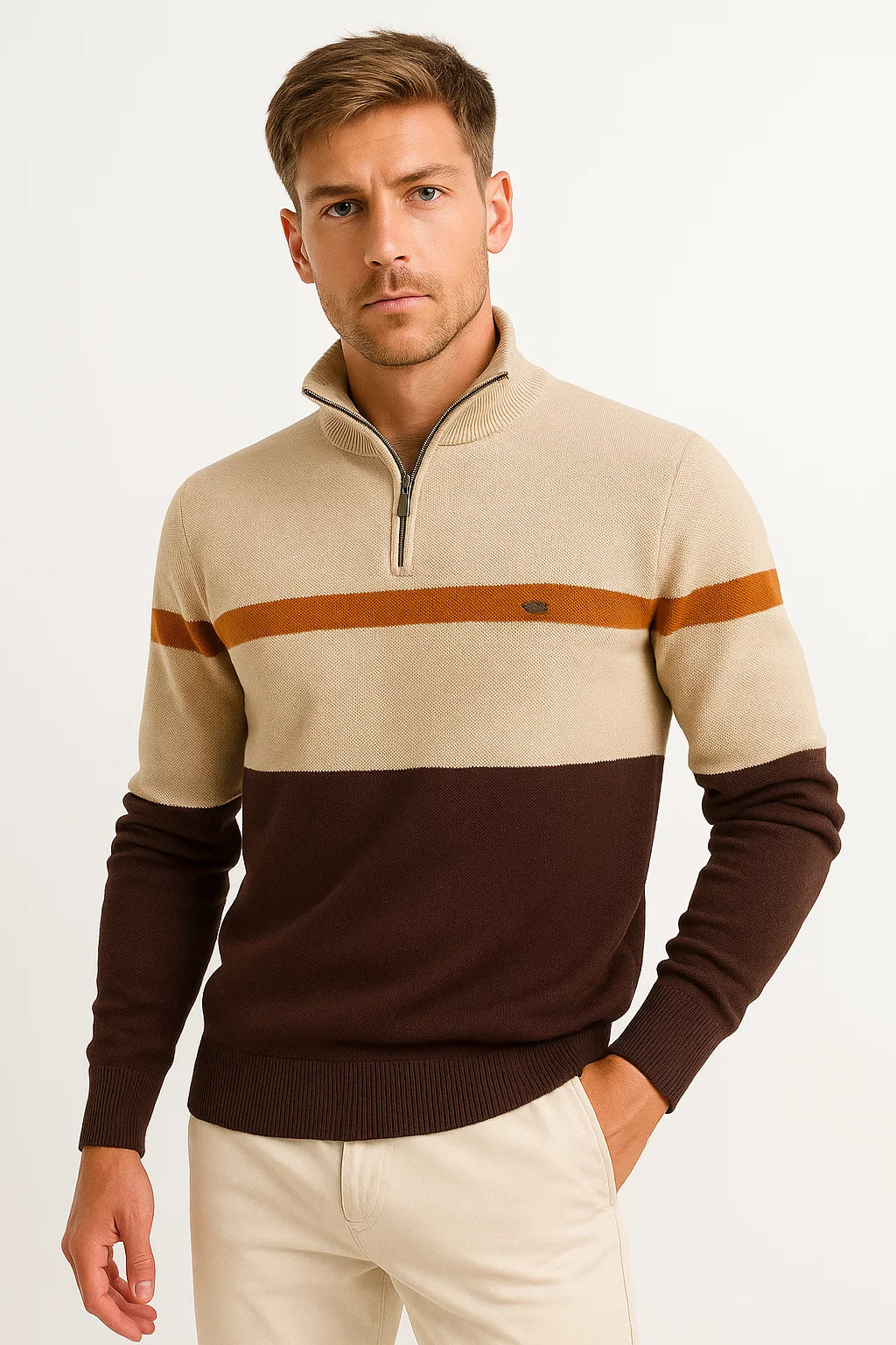 Halb-Reißverschluss Strickpullover | Farbblock Streifen Design