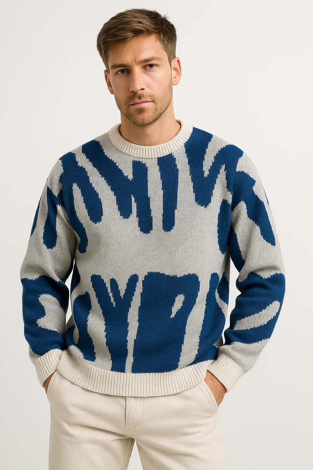 Jacquard Strickpullover | Abstract Muster Rundhals