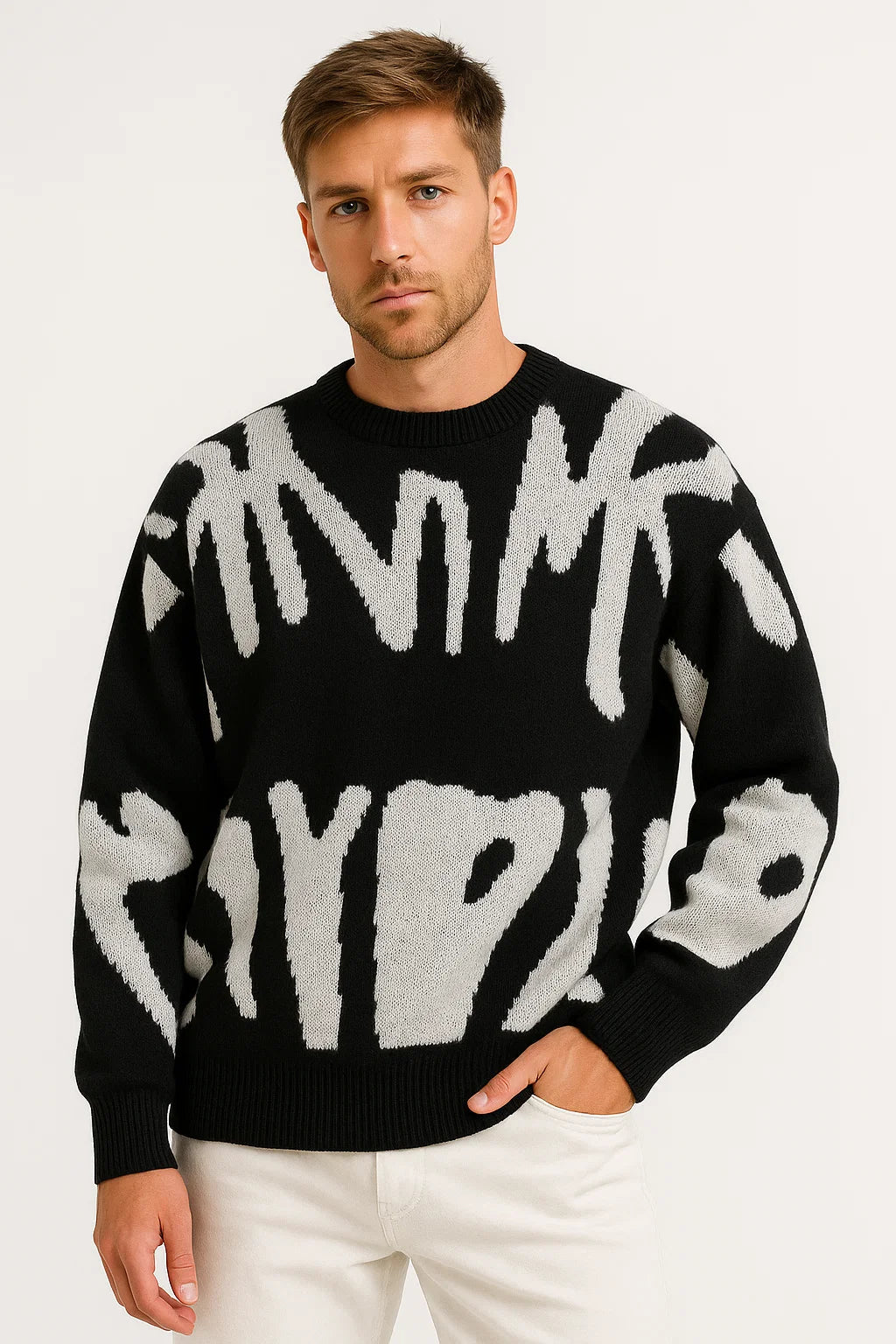 Jacquard Strickpullover | Abstract Muster Rundhals