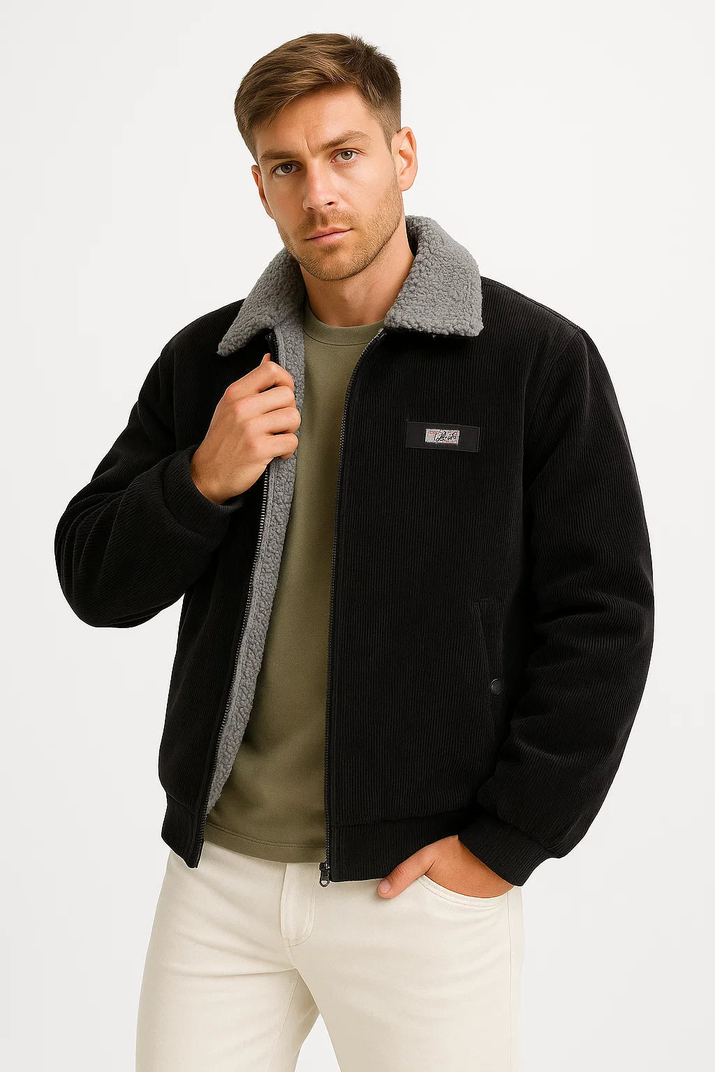 Cordjacke | Cordstoff | Fleece | Shearling Kragen | Reißverschluss