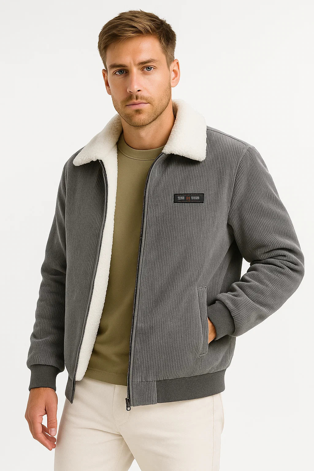 Cordjacke | Cordstoff | Fleece | Shearling Kragen | Reißverschluss