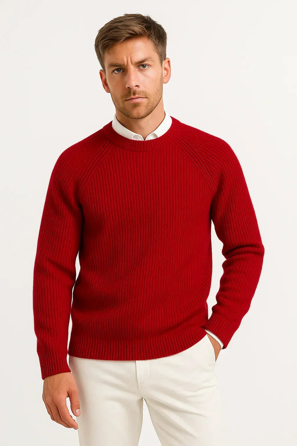 Merino Wolle Sweater | Raglan O-Neck | Smart Casual Strick